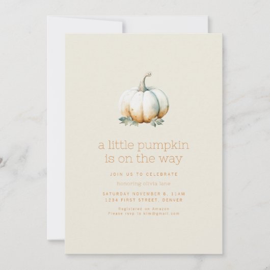 Ein kleiner Kürbis ist auf der Way Baby Dusche Einladung (Vorderseite)