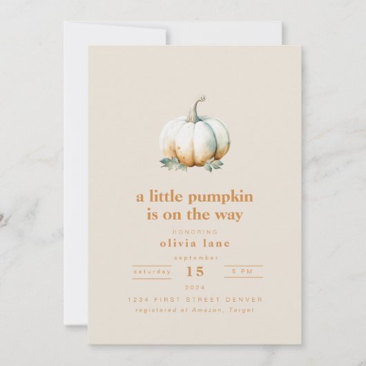 Ein kleiner Kürbis ist auf der Way Baby Dusche Einladung (Vorderseite)