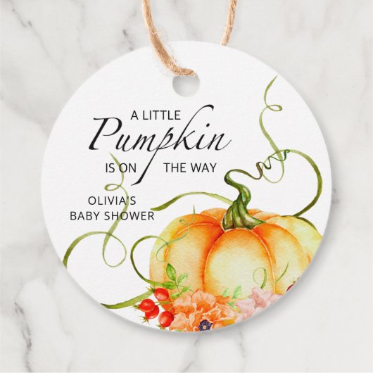 Ein kleiner Kürbis ist auf der Way Baby Dusche Geschenkanhänger (Rückseite)