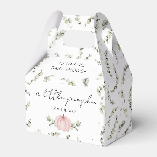 Ein kleiner Kürbis ist auf der Way Baby Dusche Geschenkschachtel (Rückseite)