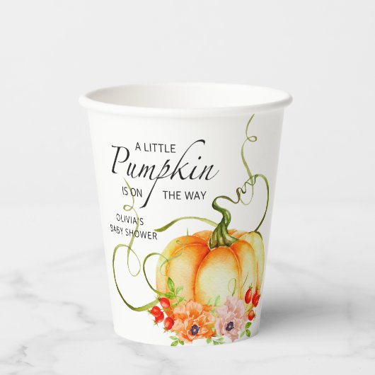 Ein kleiner Kürbis ist auf der Way Baby Dusche Pappbecher (Vorderseite)