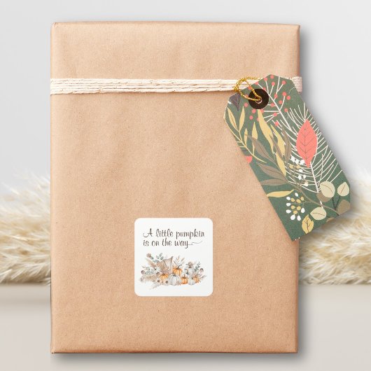 Ein kleiner Kürbis ist auf der Way Baby Dusche Quadratischer Aufkleber