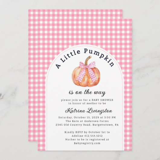 Ein kleiner Kürbis ist fast hier Babydusche Einladung (Vorne/Hinten)