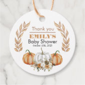 Ein kleiner Kürbis ist unterwegs - Baby Dusche Geschenkanhänger (Vorderseite)