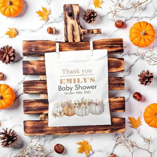 Ein kleiner Kürbis ist unterwegs - Baby Dusche Geschenktütchen