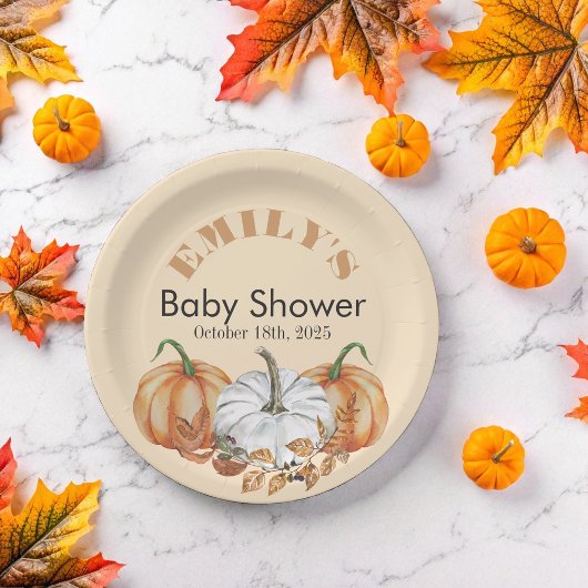 Ein kleiner Kürbis ist unterwegs - Baby Dusche Pappteller