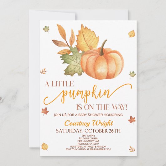 Ein kleiner Kürbis ist unterwegs! Baby Shower Invi Einladung (Vorderseite)