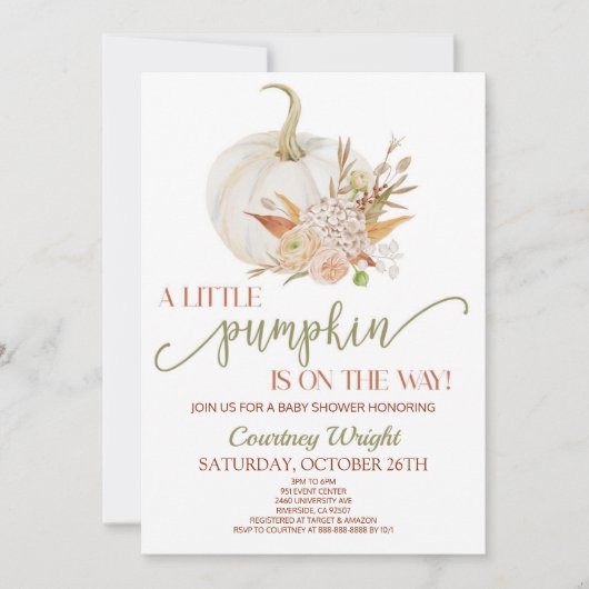 Ein kleiner Kürbis ist unterwegs! Babyparty Einladung (Vorderseite)