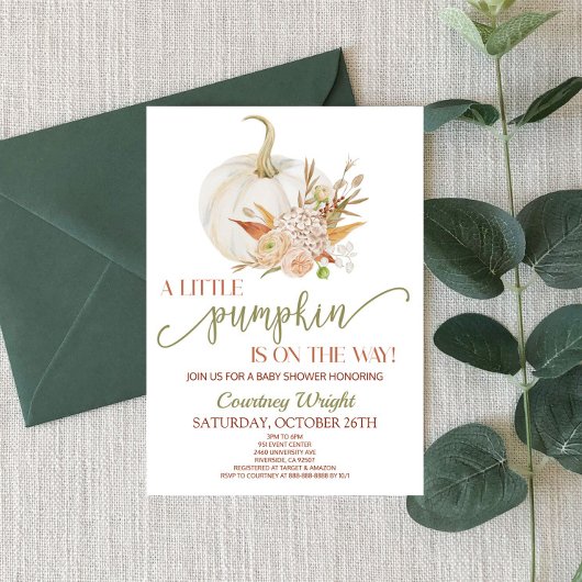 Ein kleiner Kürbis ist unterwegs! Babyparty Einladung