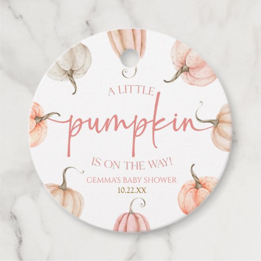 Ein kleiner Kürbis ist unterwegs! Babyparty Geschenkanhänger (Vorderseite)