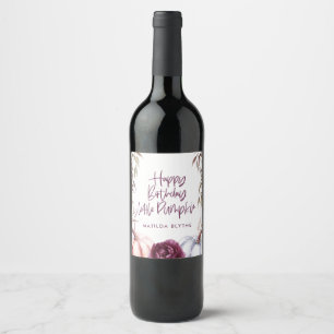 Ein kleiner Kürbis lila Blumenfall Geburtstag Weinetikett