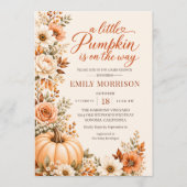 Ein kleiner Kürbis QR Code Florales Babyshower Einladung (Vorderseite)