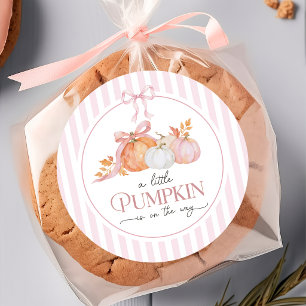 Ein Kleiner Kürbis Rosa Schleife Baby Shower Aufkl Runder Aufkleber