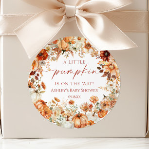 Ein Kleiner Kürbis Rustikale Florale Babyparty Runder Aufkleber