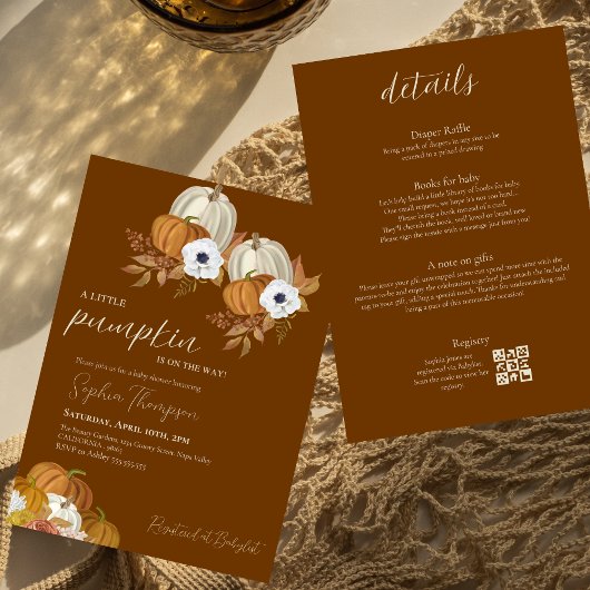 Ein kleiner Kürbis Sonnenblumenfall Babydusche Einladung