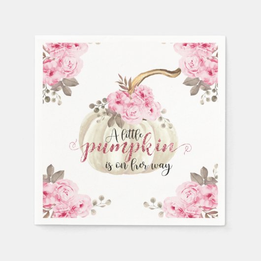 Ein kleiner Kürbis Wasserfarbe Rosa Glitzer Serviette (Vorderseite)