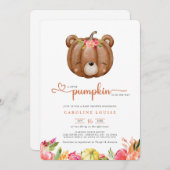 Ein kleiner Kürbisbär ist auf dem Weg zur Babydusc Einladung (Vorne/Hinten)