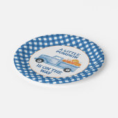 Ein kleiner Kürbisblauer LKW fällt Babydusche Pappteller (Schrägansicht)