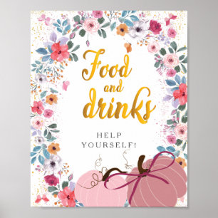 Ein kleiner Kürbisblumen-Kranz Herbst Essen Geträn Poster