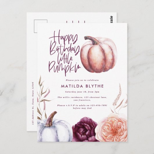 Ein kleiner Kürbisblumenfall lila PfirsichGeburtst Postkarte (Vorne/Hinten)