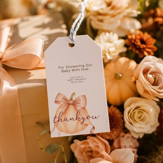 Ein kleiner Kürbisbow Pink Baby Dusche Wasserfarbe Geschenkanhänger