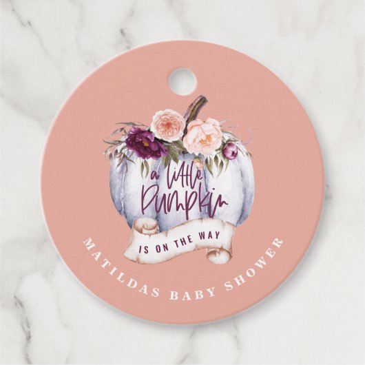 Ein kleiner Kürbisfall Baby Dusche Gastgeschenk Geschenkanhänger (Vorderseite)