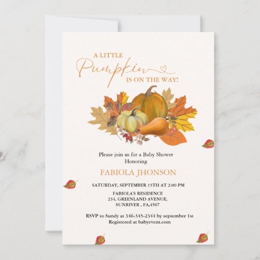 Ein kleiner Kürbisfall Babydusche Einladung (Vorderseite)