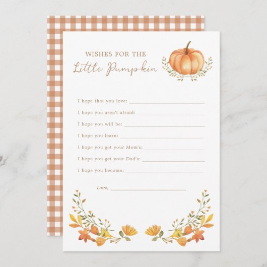 Ein kleiner Kürbisfall | Wünsche für eine Babykart Einladung (Vorne/Hinten)