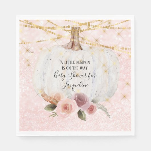 Ein kleiner Kürbisgold Glitzer Aquarellfarben-Blum Serviette (Vorderseite)