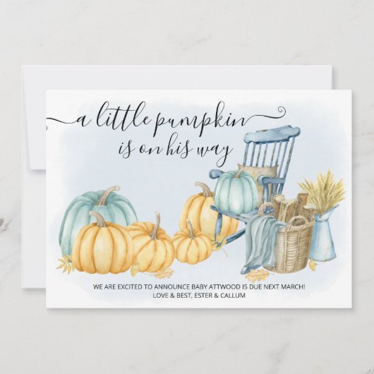 Ein kleiner Kürbisjunge Rustikale Fall Schwangersc Ankündigung (Vorderseite)