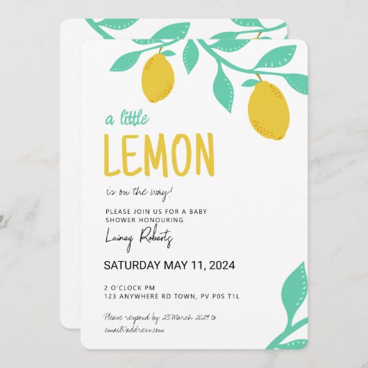 Ein kleiner Lemon ist unterwegs! Babyparty Einladung (Vorne/Hinten)