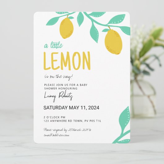 Ein kleiner Lemon ist unterwegs! Babyparty Einladung (Stehend Vorderseite)