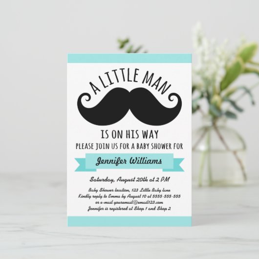 Ein kleiner Mann, blaue Schnurrbart-Babyparty des Einladung (Stehend Vorderseite)