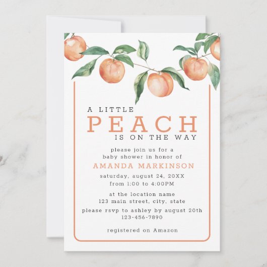 Ein kleiner Pfirsich auf dem Weg zur Wasserfarbend Einladung (Vorderseite)