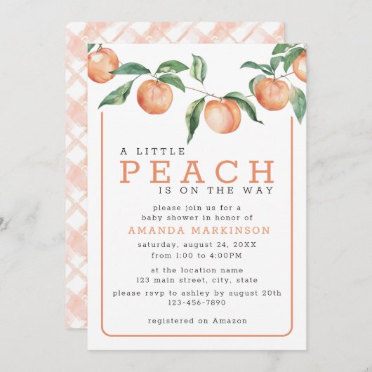 Ein kleiner Pfirsich auf dem Weg zur Wasserfarbend Einladung (Vorne/Hinten)