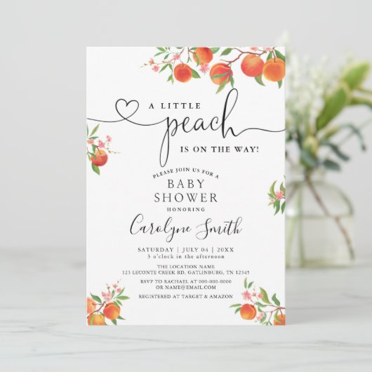 Ein kleiner Pfirsich befindet sich auf dem Weg zur Einladung (Stehend Vorderseite)