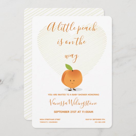 Ein kleiner Pfirsich ist auf dem Weg Baby Dusche Einladung (Vorne/Hinten)
