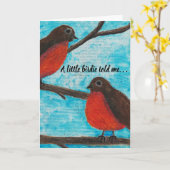 Ein kleiner Piepmatz sagte mir - zwei Rotkehlchen Karte (Gelbe Blume)