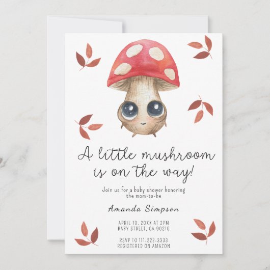 Ein kleiner Pilz ist auf dem Weg Baby Dusche Einladung (Vorderseite)