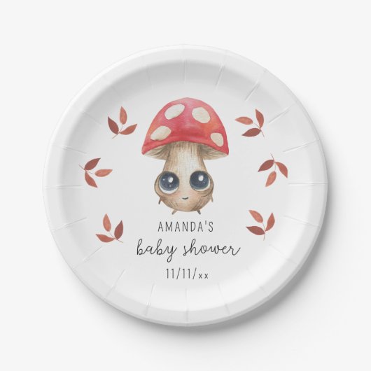Ein kleiner Pilz ist unterwegs - Babydusche Pappteller (Vorderseite)