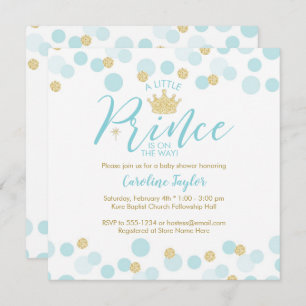 Ein kleiner Prince Baby Dusche Blue Gold Glitzer Einladung