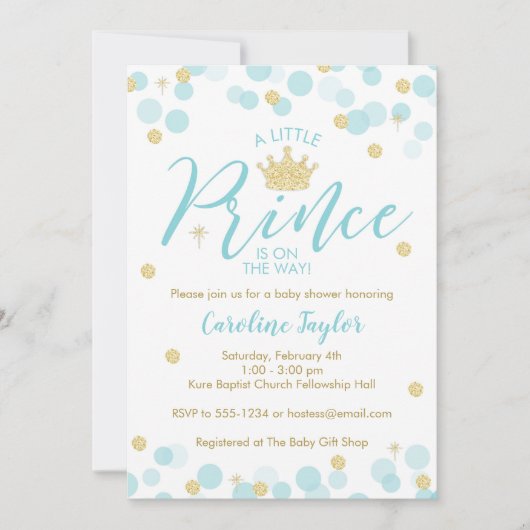 Ein kleiner Prince Baby Dusche Blue Gold Glitzer Einladung (Vorderseite)
