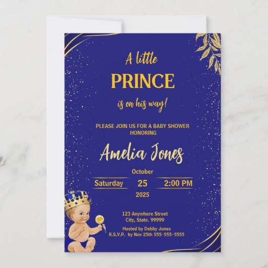 Ein kleiner Prinz auf seinem Weg Babydusche Einladung (Vorderseite)