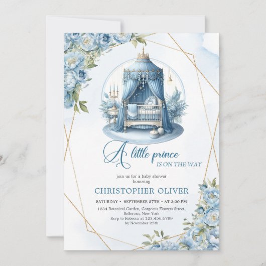 Ein kleiner Prinz ist auf dem Weg, wie ein Baby du Einladung (Vorderseite)