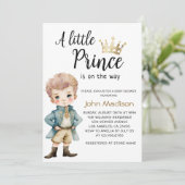 Ein kleiner Prinz | Royal Blue and Gold Baby Dusch Einladung (Stehend Vorderseite)