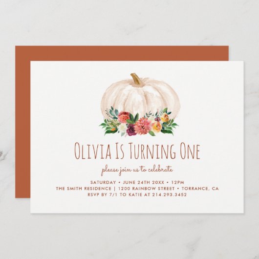 Ein kleiner Pumpkin 1. Geburtstag Einladung (Vorne/Hinten)