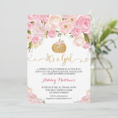 Ein kleiner Pumpkin Baby Dusche Pink & Gold Glitze Einladung (Stehend Vorderseite)