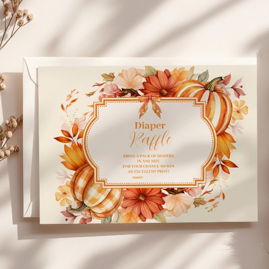 Ein kleiner Pumpkin Fall Floral Baby Diaper Raffle Begleitkarte