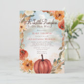 Ein kleiner Pumpkin | Fall Floral Baby Dusche Einladung (Stehend Vorderseite)