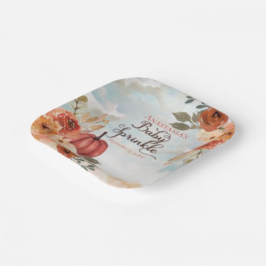 Ein kleiner Pumpkin | Floral Girl Baby Sprinkle Pappteller (Gewinkelt)